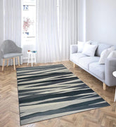 Contemporary abstract rug in charcoal and grey tones.